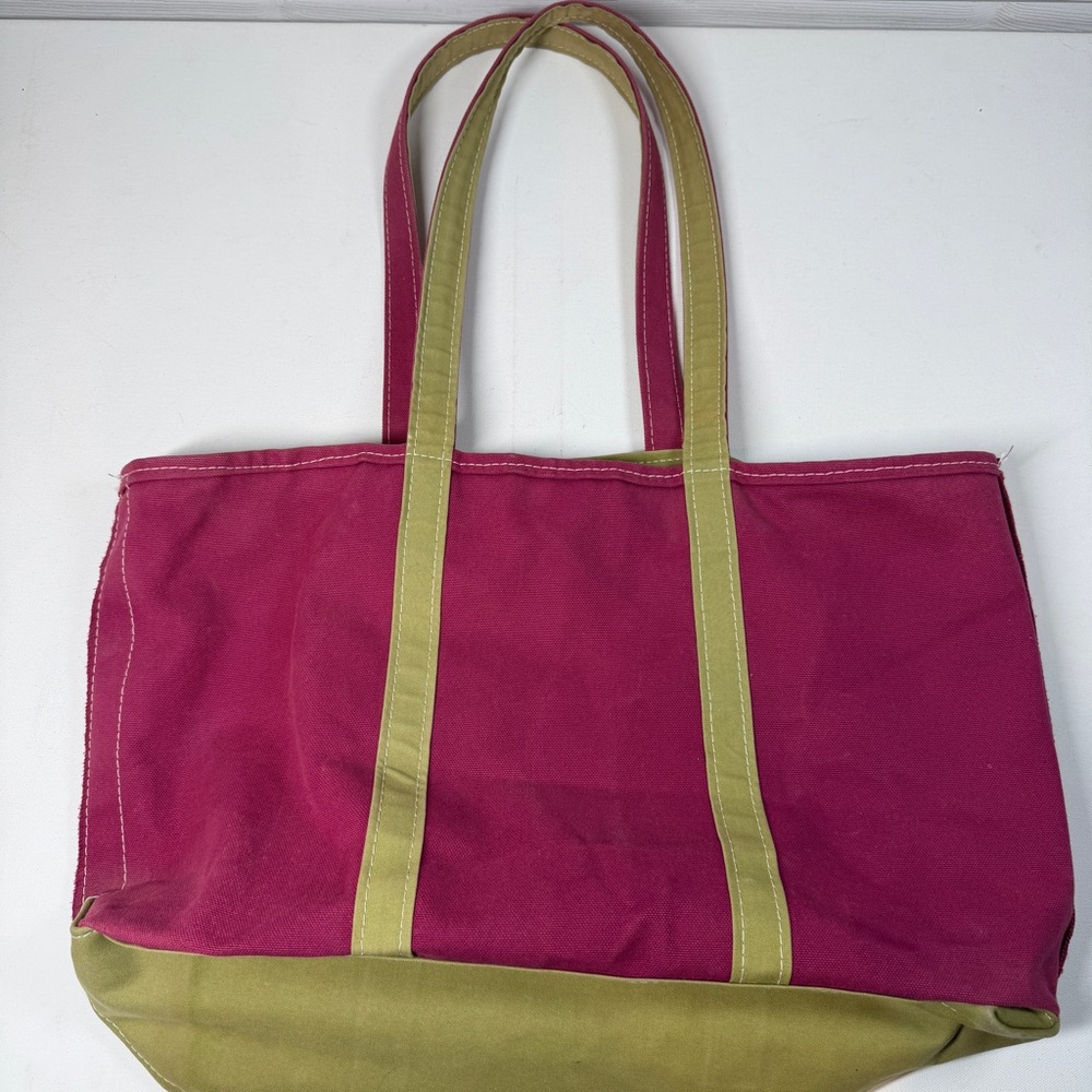 LL bean Boat And Tote Vintage Bag Large Color Block Monogram Canvas Fuchsia - Picture 4 of 16